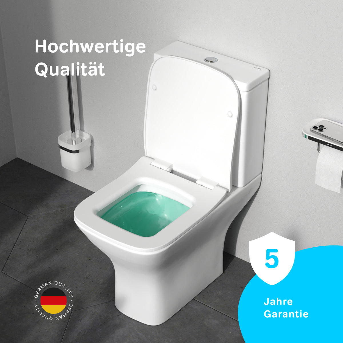 Stand-WC Gem mit waagerechtem Wandabgang (PK), spülrandlos mit Soft-Close-WC-Sitz – CGA8601PSC
