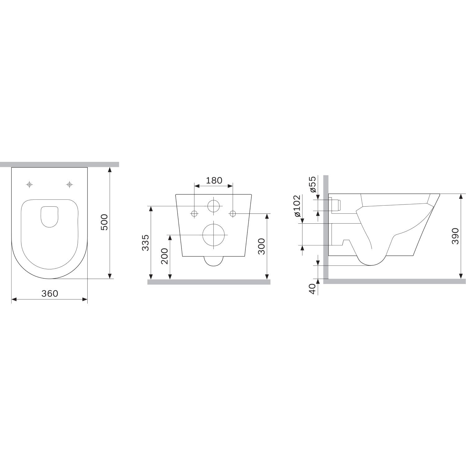 CNA1901PMBSC WC suspendu avec abattant Flash AquaSpin, WC à chasse d'eau profonde, sans bride, avec couvercle, noir