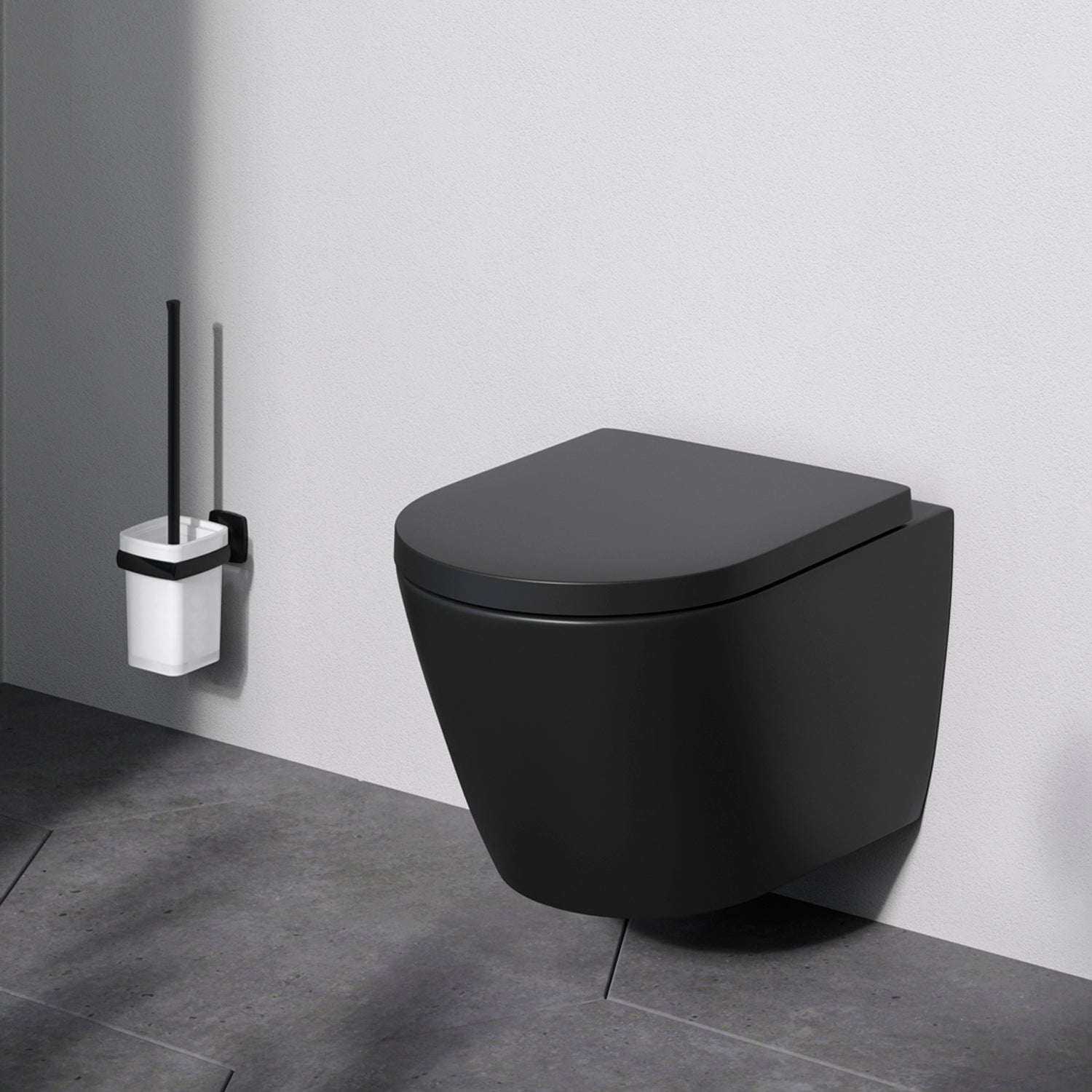 CNA1901PMBSC WC suspendu avec abattant Flash AquaSpin, WC à chasse d'eau profonde, sans bride, avec couvercle, noir