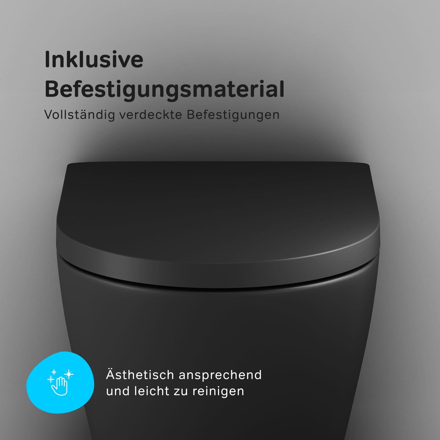 CNA1901PMBSC WC suspendu avec abattant Flash AquaSpin, WC à chasse d'eau profonde, sans bride, avec couvercle, noir