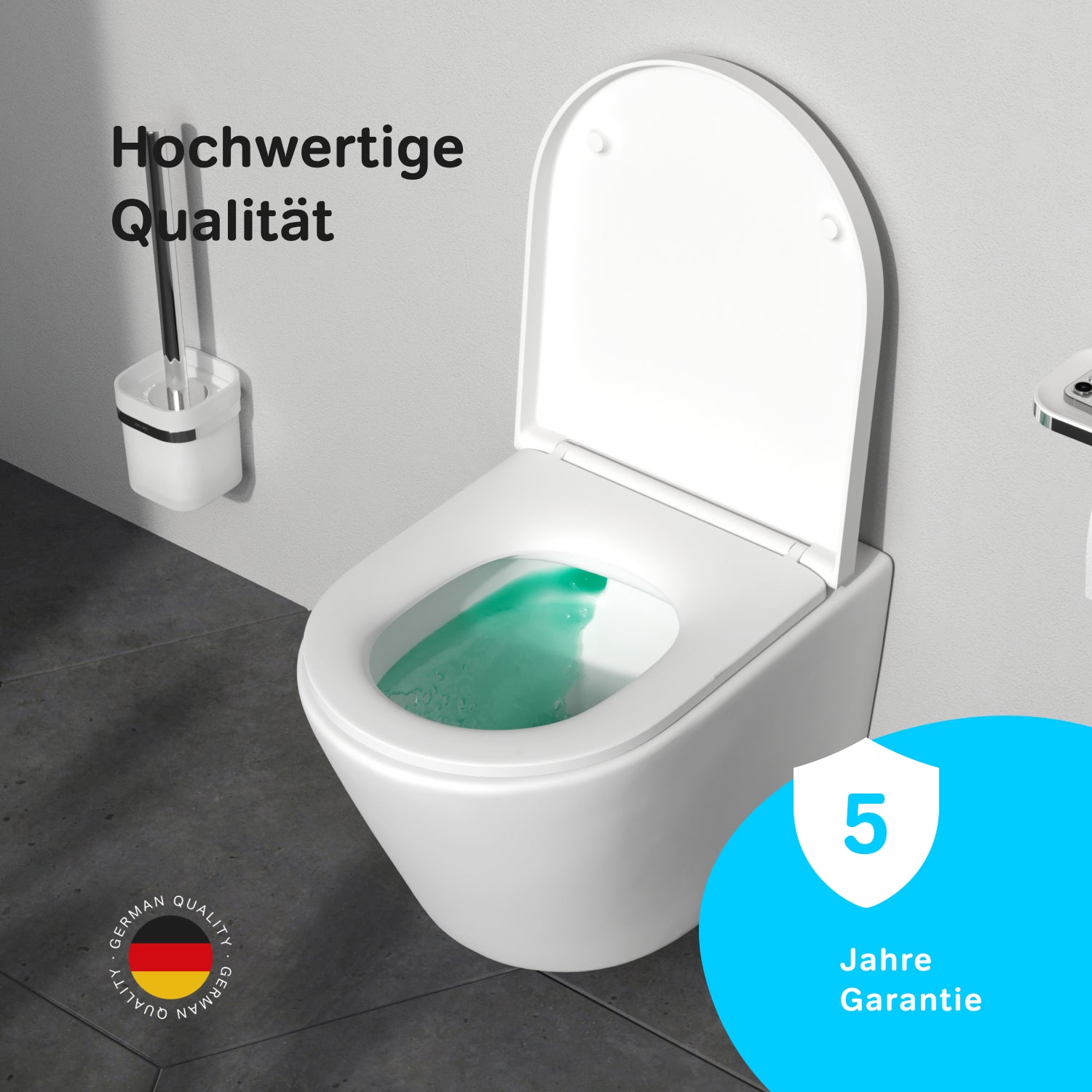 CNA1901PSC Wand-WC mit Sitz Flash AquaSpin Tiefspül-WC Spülrandlos Hänge WC mit Toilettendeckel
