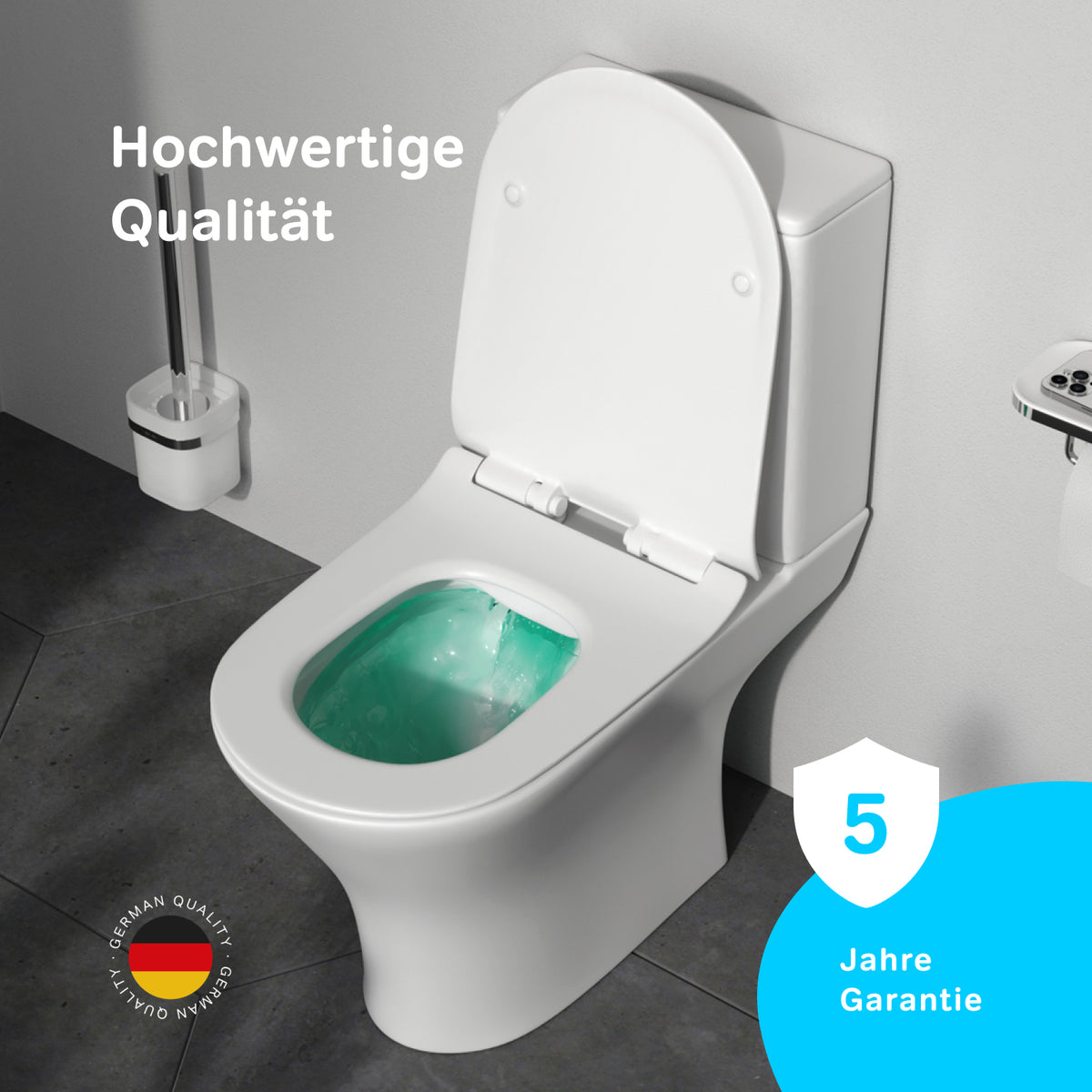 WC sur pied Flash avec sortie murale horizontale (PK) , sans bride et abattant à fermeture ralentie–CNA8600PSC