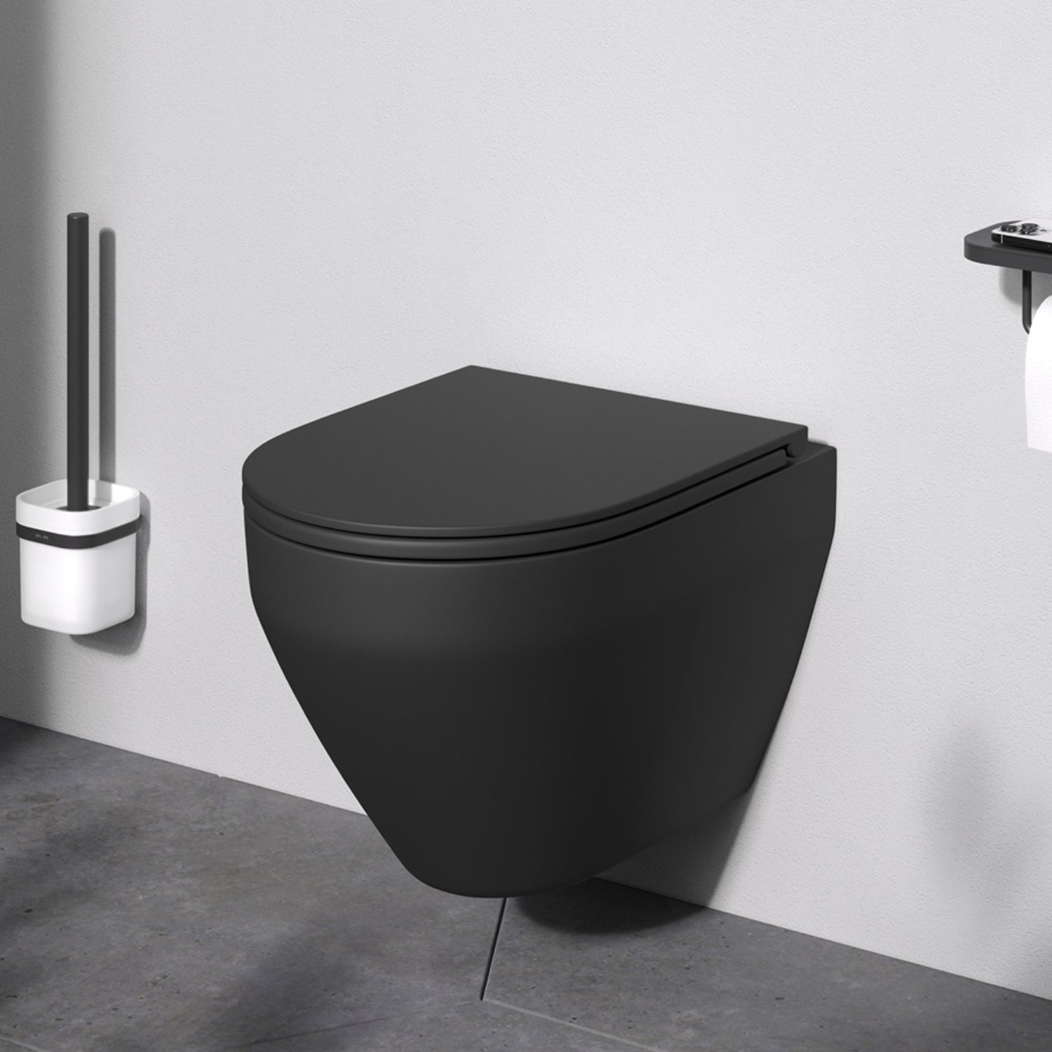 WC suspendu CSB1700MBSC avec abattant, système de nettoyage Spirit FlashClean, chasse d'eau profonde, sans bride, avec couvercle, noir