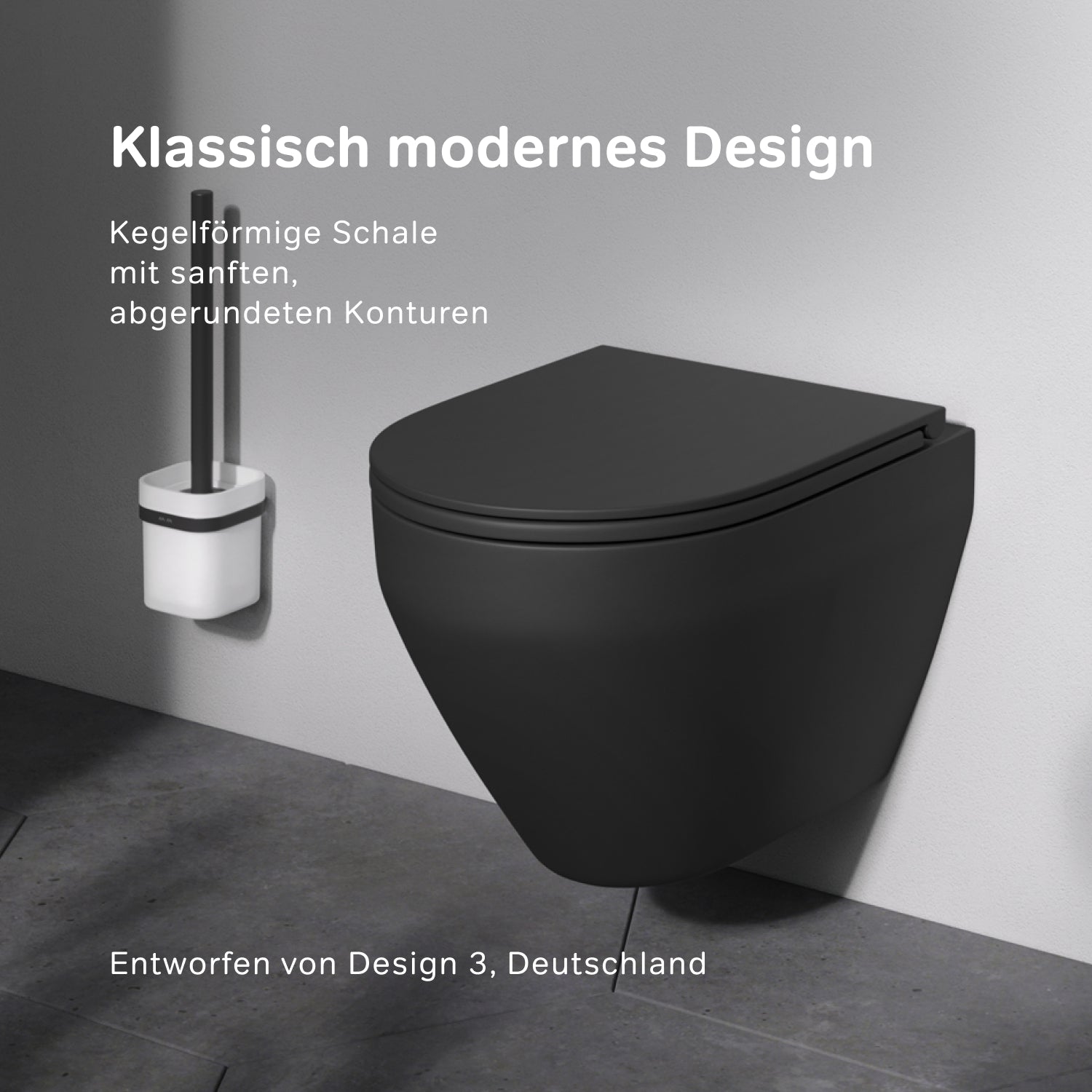 WC suspendu CSB1700MBSC avec abattant, système de nettoyage Spirit FlashClean, chasse d'eau profonde, sans bride, avec couvercle, noir