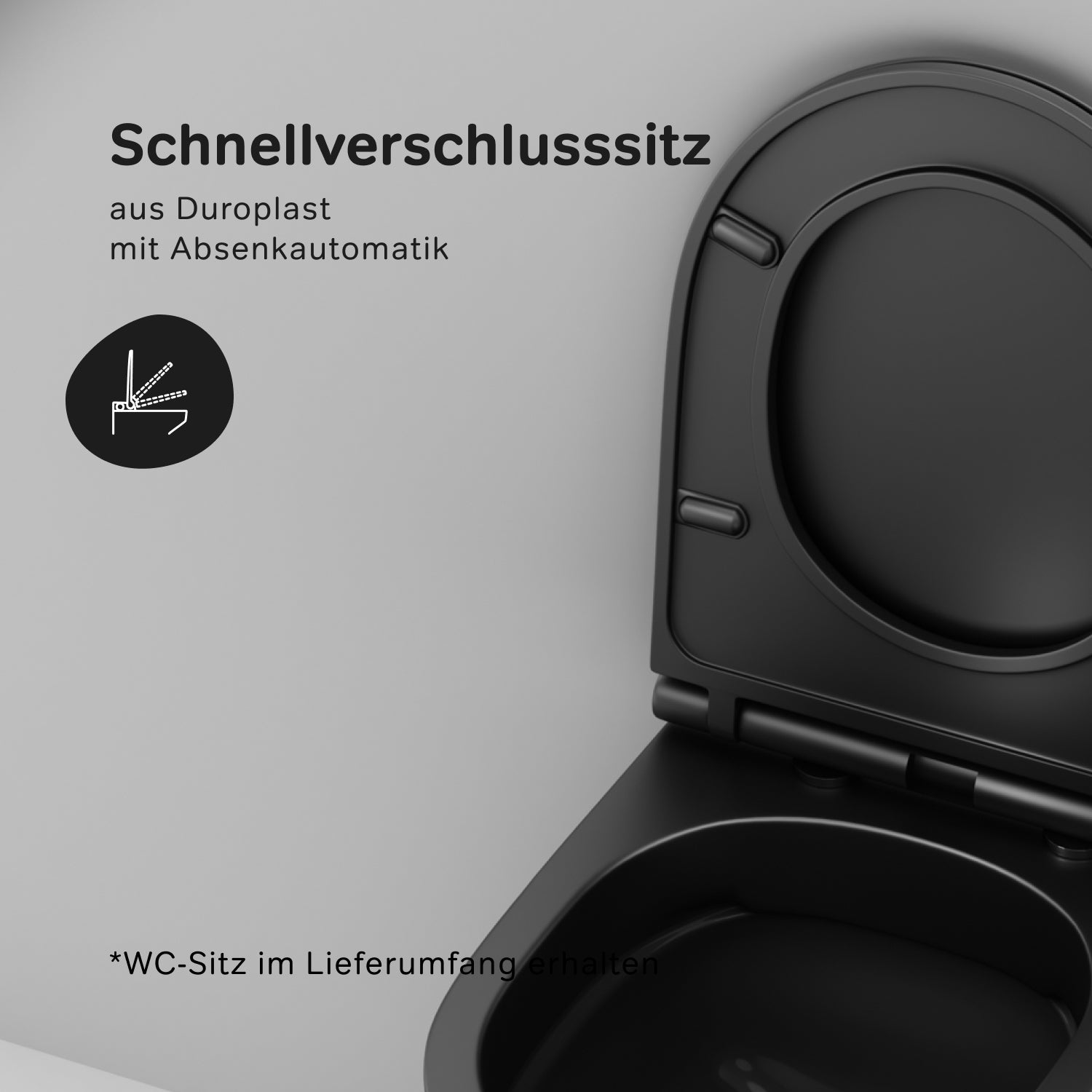 WC suspendu CSB1700MBSC avec abattant, système de nettoyage Spirit FlashClean, chasse d'eau profonde, sans bride, avec couvercle, noir