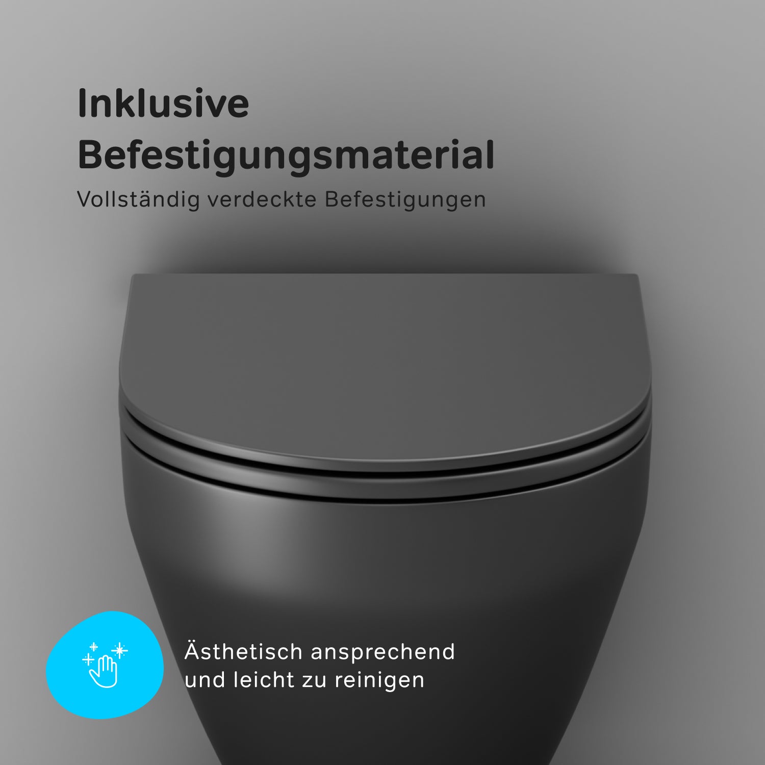 WC suspendu CSB1700MBSC avec abattant, système de nettoyage Spirit FlashClean, chasse d'eau profonde, sans bride, avec couvercle, noir