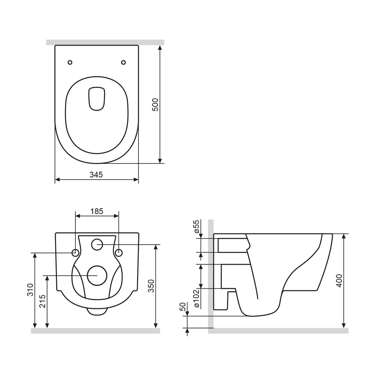 Wand-WC X-Joy S FlashClean spülrandlos mit WC-Sitz, Schwarz – CXB1700MBSC