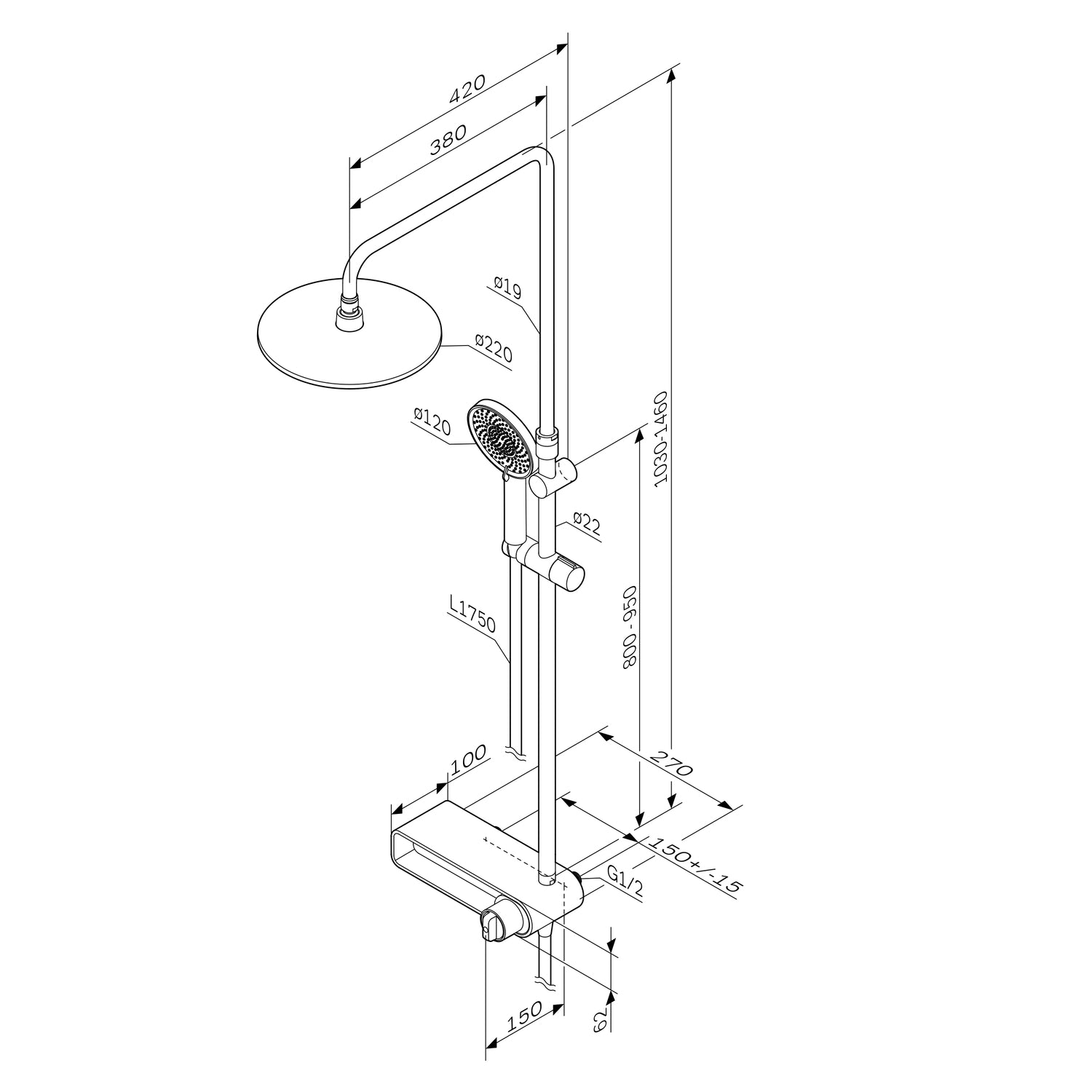 F0785A600 Duschsystem mit Regalmischer X-Joy Regendusche set Duschsäule ampm-store.de