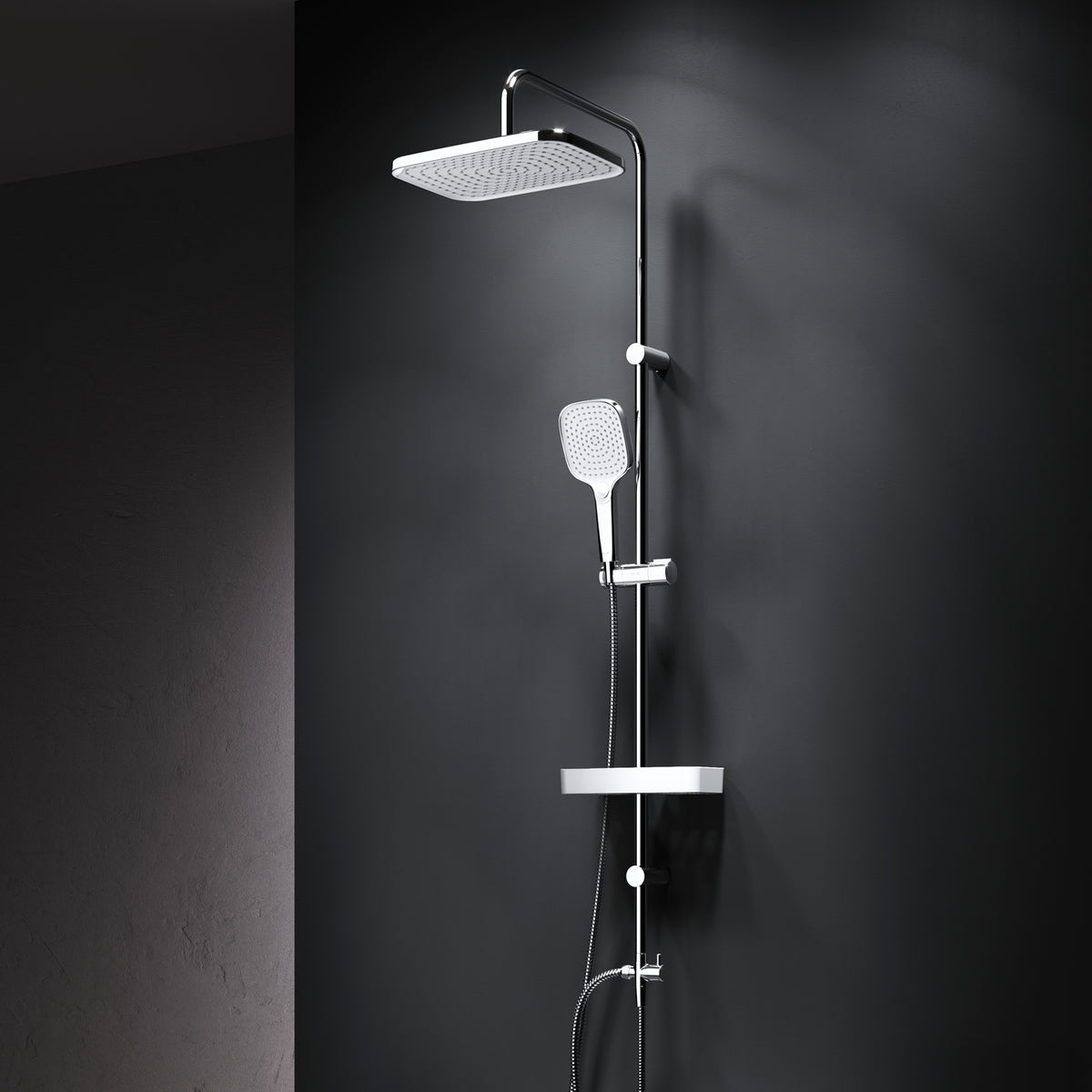 Système de douche ludique avec douche à effet pluie et étagère de douche–F078W203