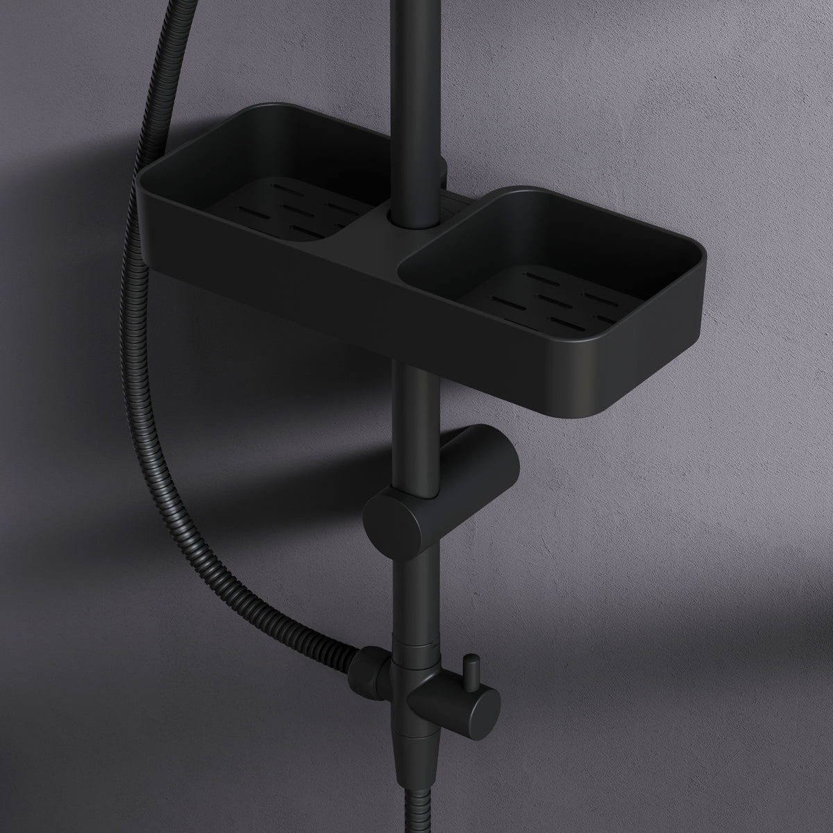 Système de douche Play avec douche à effet pluie et étagère de douche, noir–F078W222