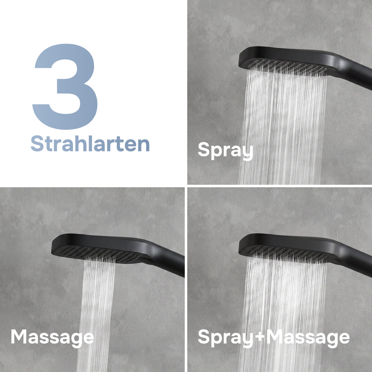 Système de douche Play avec pommeau de douche effet pluie, noir–F078X022
