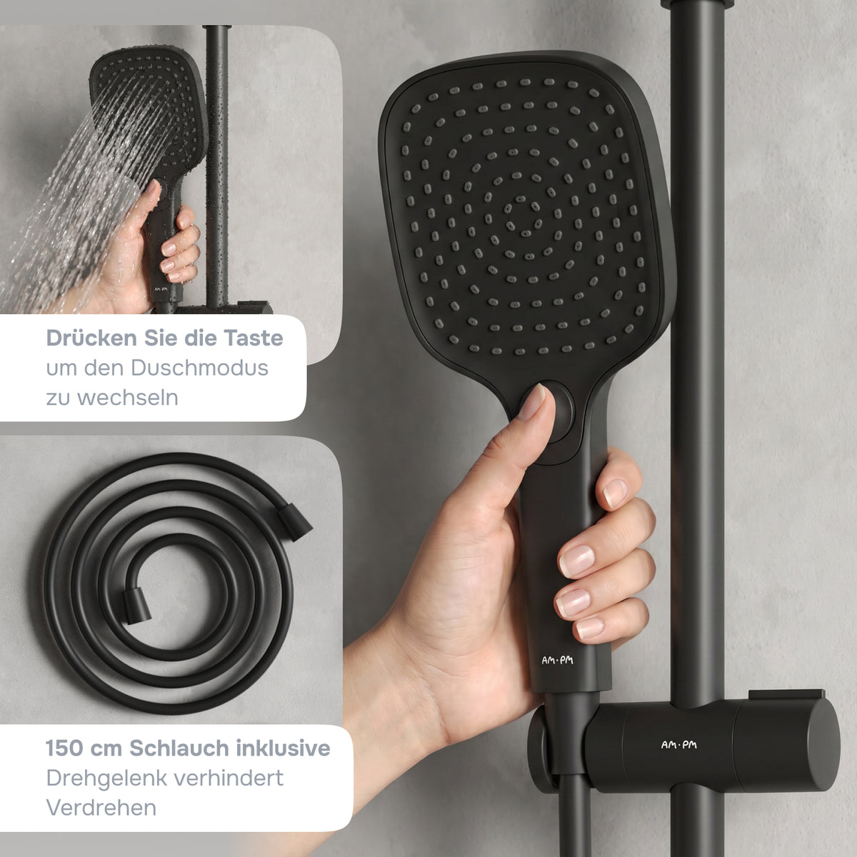 Système de douche Play avec pommeau de douche effet pluie, noir–F078X022
