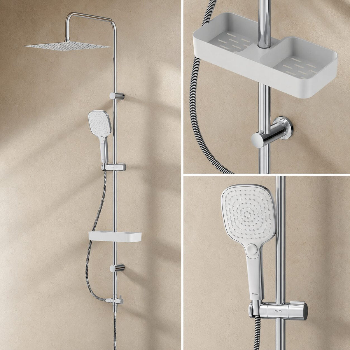 Système de douche ludique avec douche à effet pluie et étagère de douche–F078X203