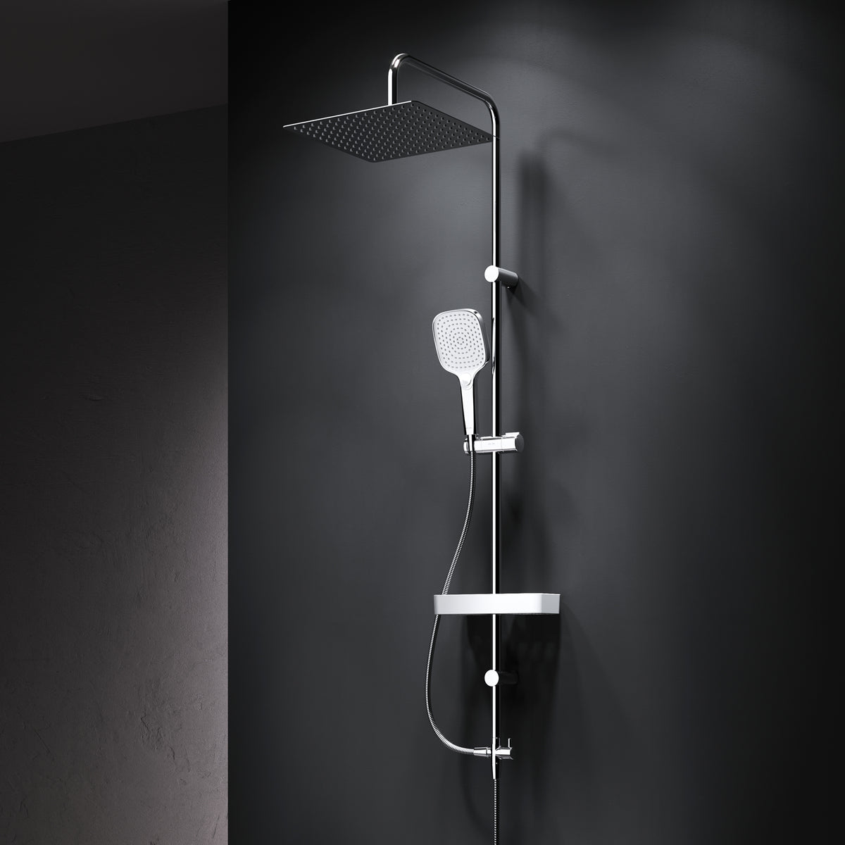 Système de douche ludique avec douche à effet pluie et étagère de douche–F078X203