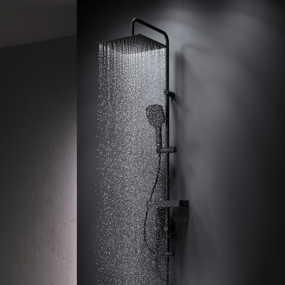 Duschsystem Play mit Regendusche und Duschablage, Schwarz – F078X222