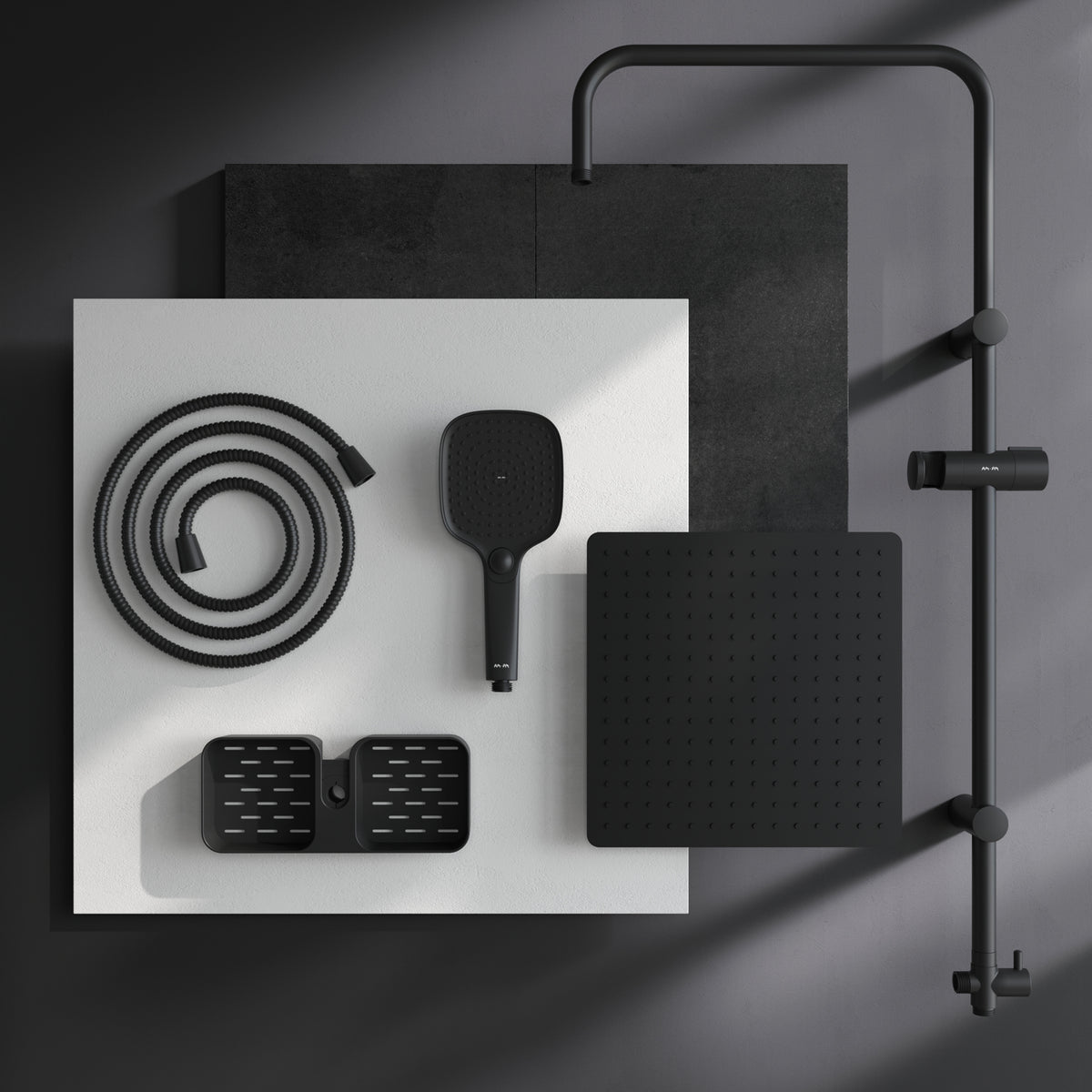 Duschsystem Play mit Regendusche und Duschablage, Schwarz – F078X222