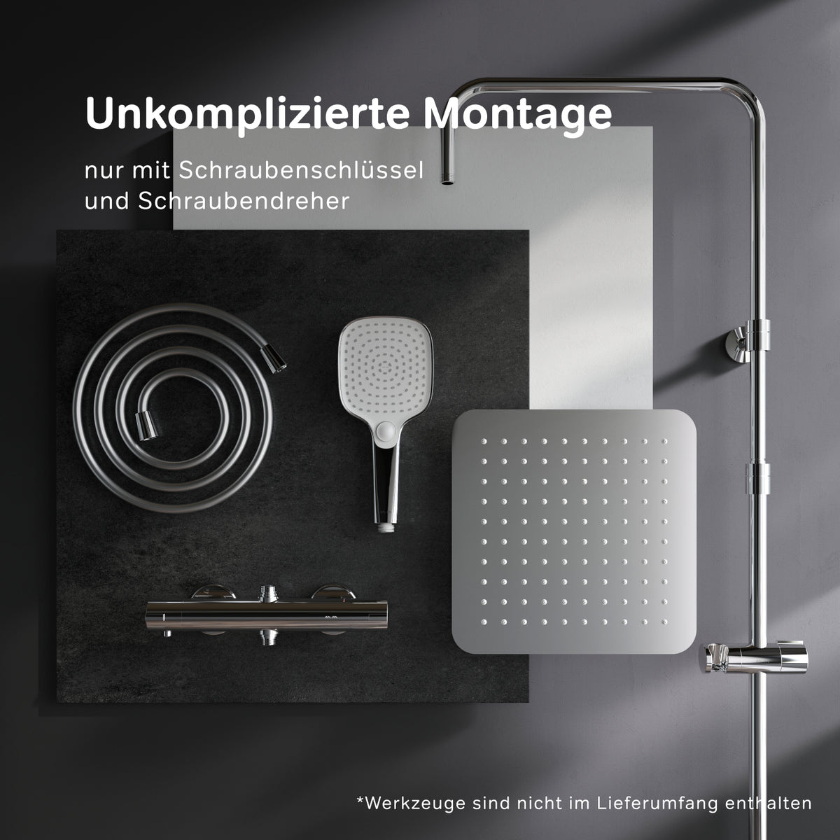 Système de douche Play avec thermostat et douche à effet pluie–F078X400