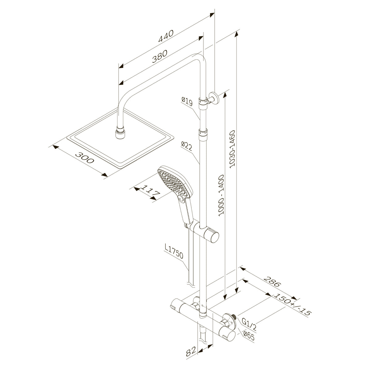 Duschsystem Play mit Thermostat und Regendusche – F078X400