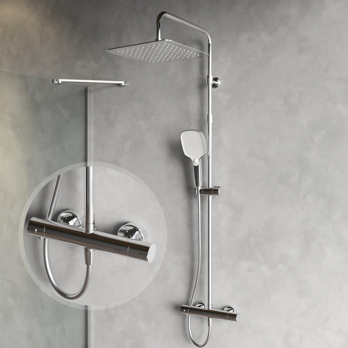 Duschsystem Play mit Thermostat und Regendusche – F078X400