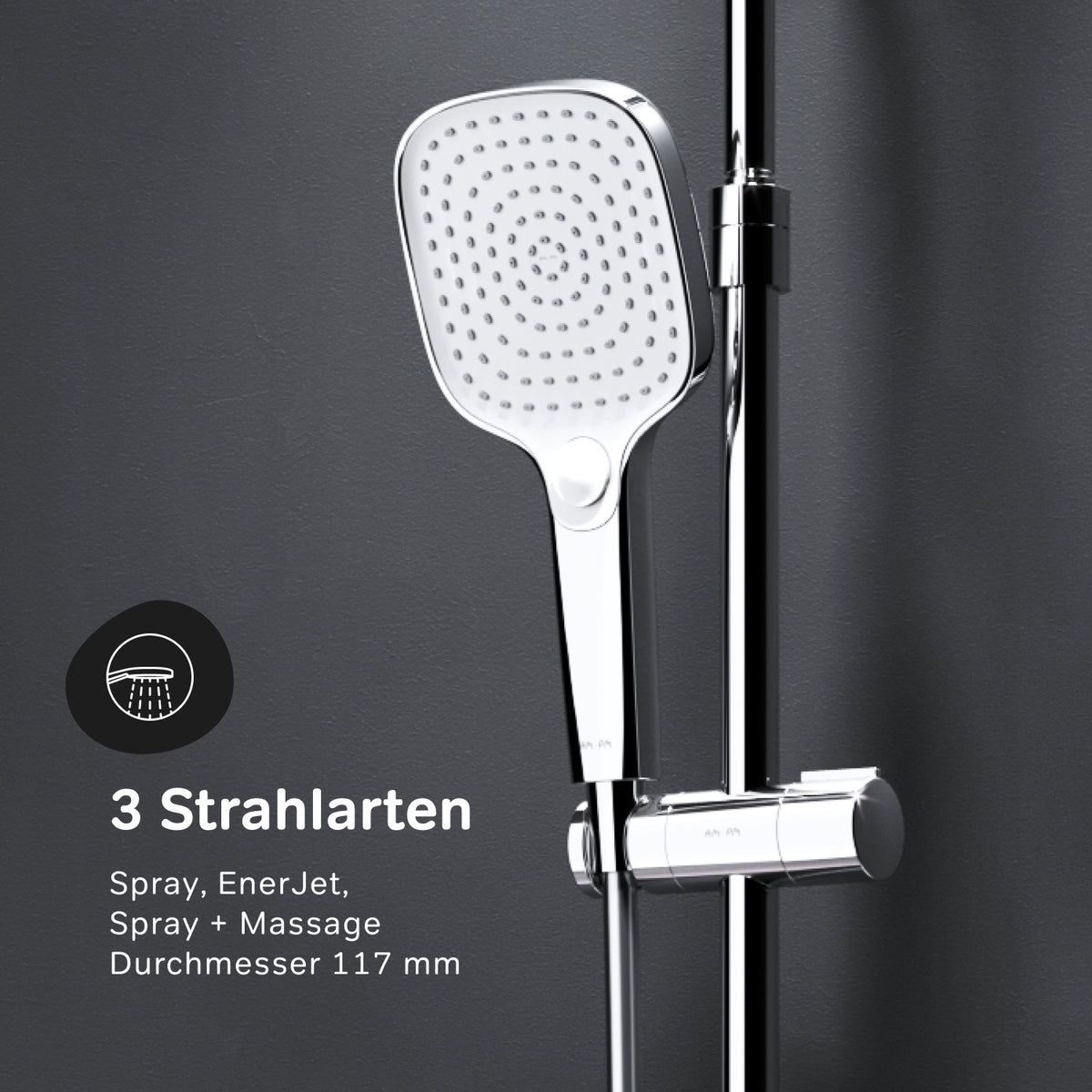 Système de douche Play avec thermostat et douche à effet pluie–F078X400