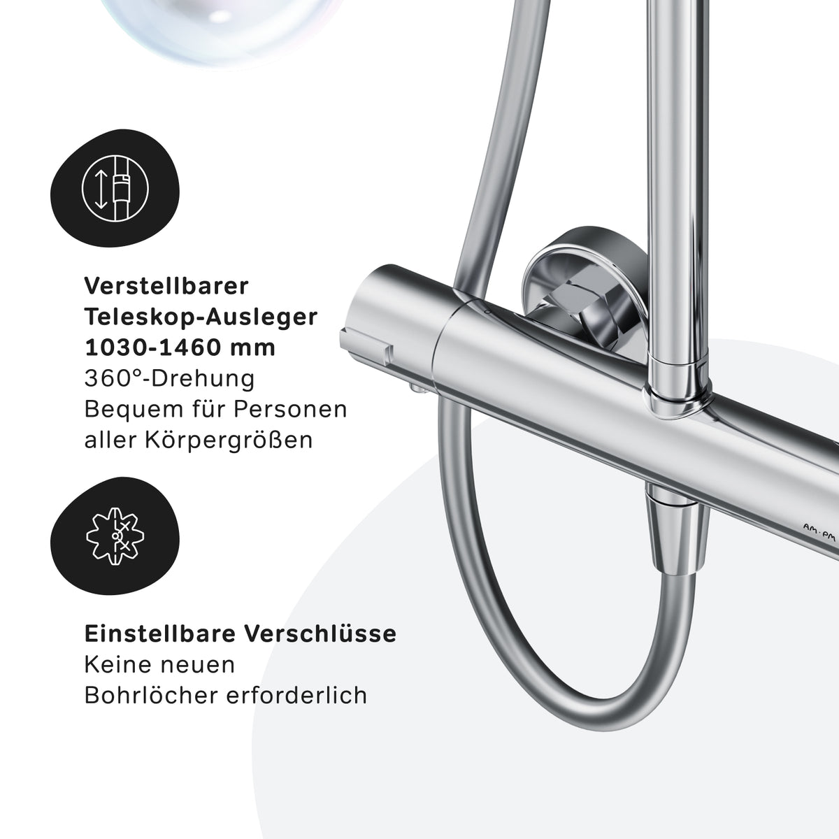 Système de douche Play avec thermostat et douche à effet pluie–F078X400