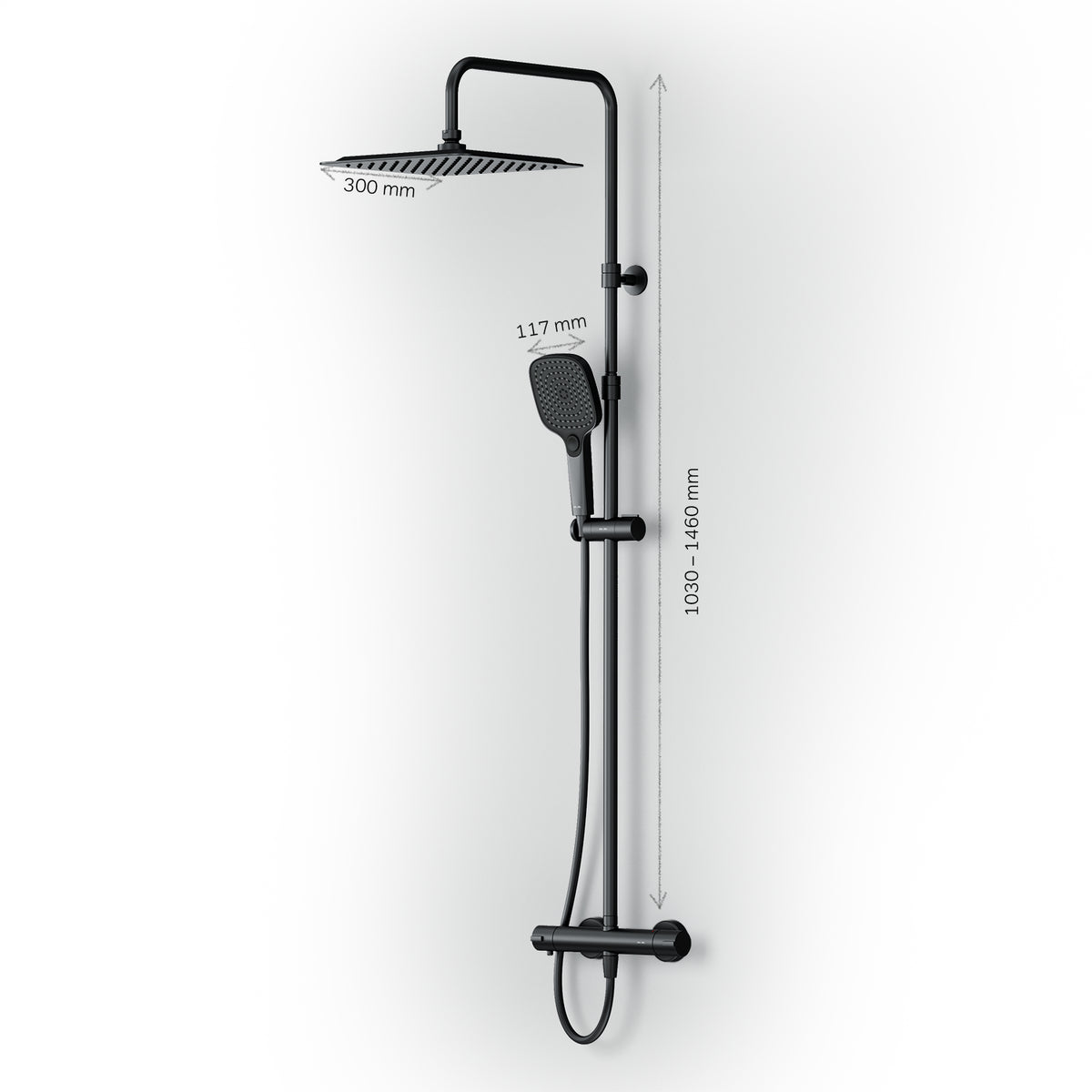 Système de douche Play avec thermostat et pommeau de douche effet pluie, noir–F078X422