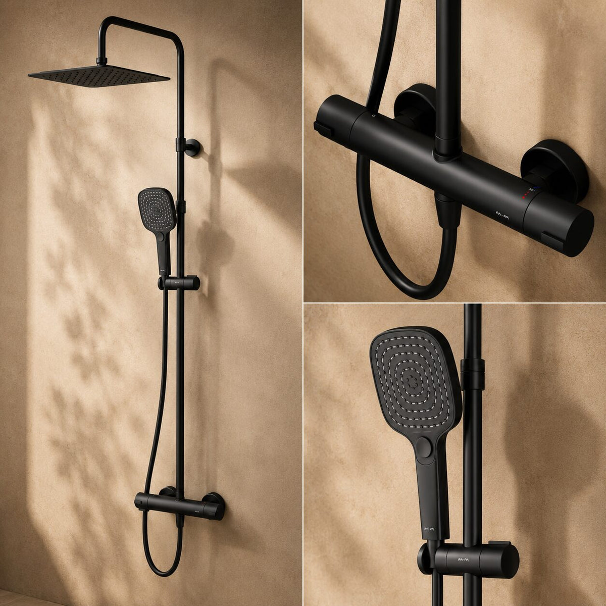 Duschsystem Play mit Thermostat und Regendusche, Schwarz – F078X422