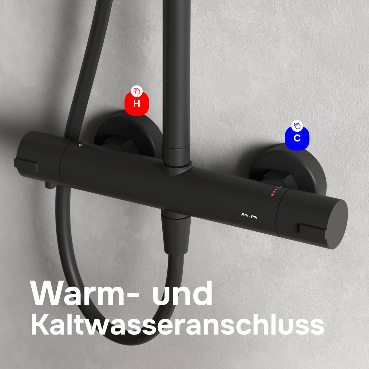 Duschsystem Play mit Thermostat und Regendusche, Schwarz – F078X422