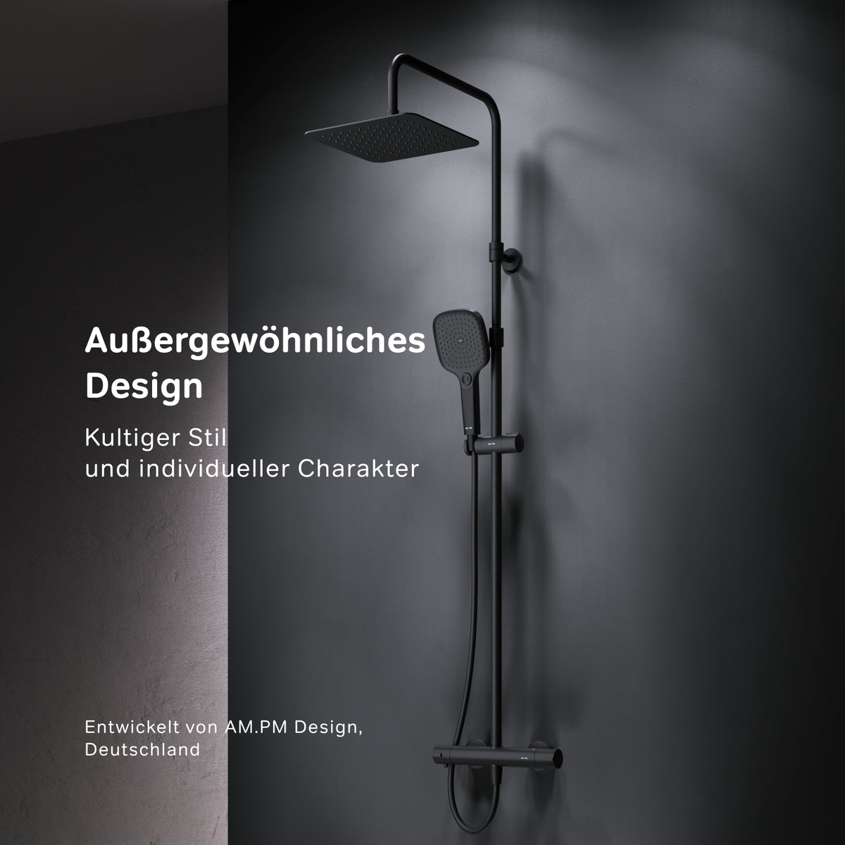 Système de douche Play avec thermostat et pommeau de douche effet pluie, noir–F078X422