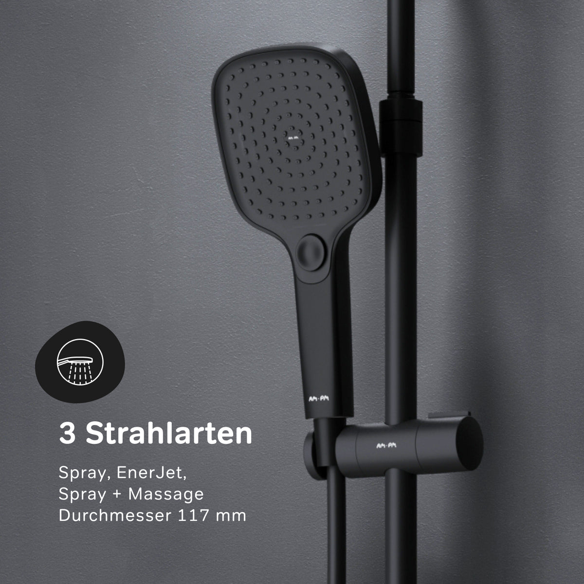 Système de douche Play avec thermostat et pommeau de douche effet pluie, noir–F078X422