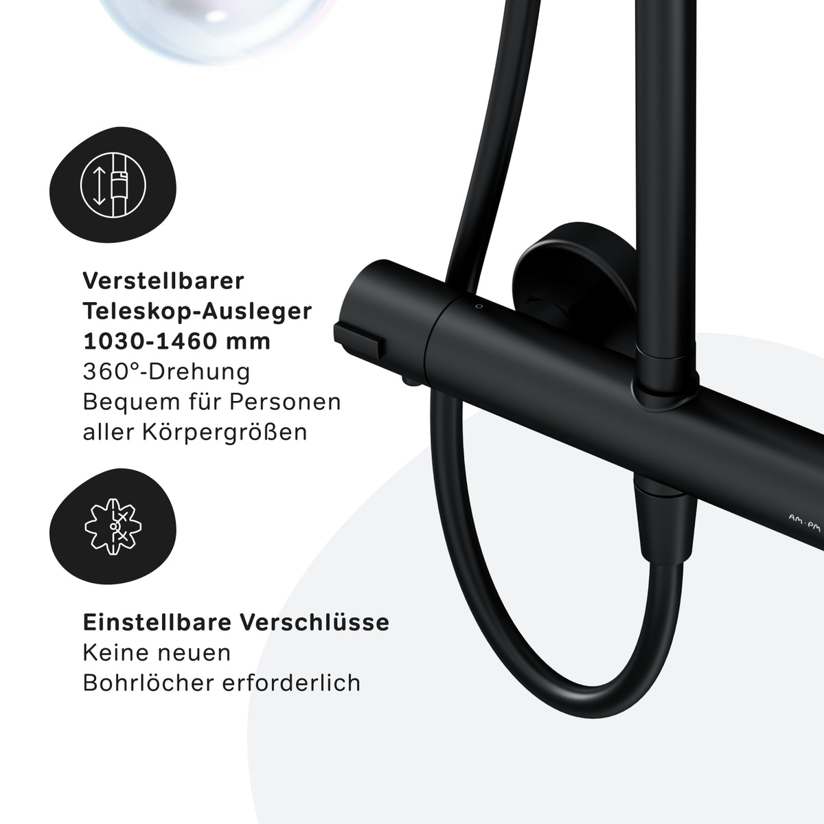 Système de douche Play avec thermostat et pommeau de douche effet pluie, noir–F078X422