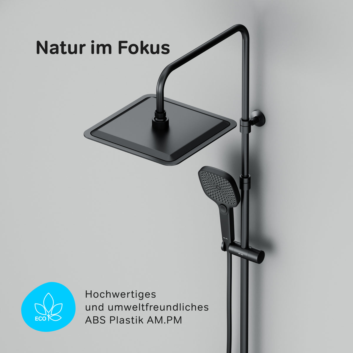 Système de douche Play avec thermostat et pommeau de douche effet pluie, noir–F078X422