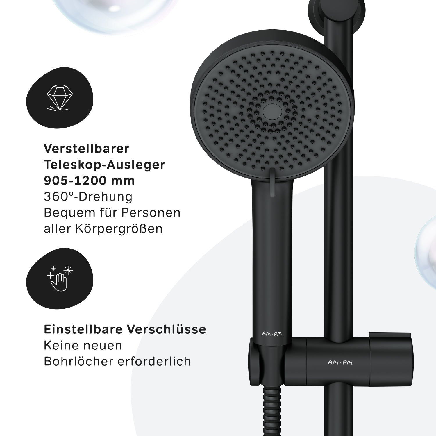 F078Y022 Duschsystem Play Regendusche set Duschsäule Schwarz
