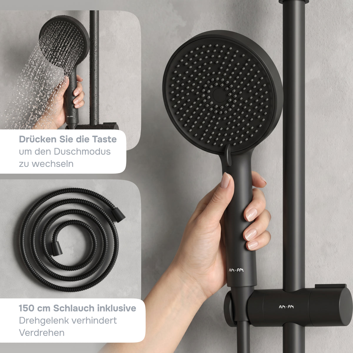 Système de douche Play avec pommeau de douche effet pluie, noir–F078Y022