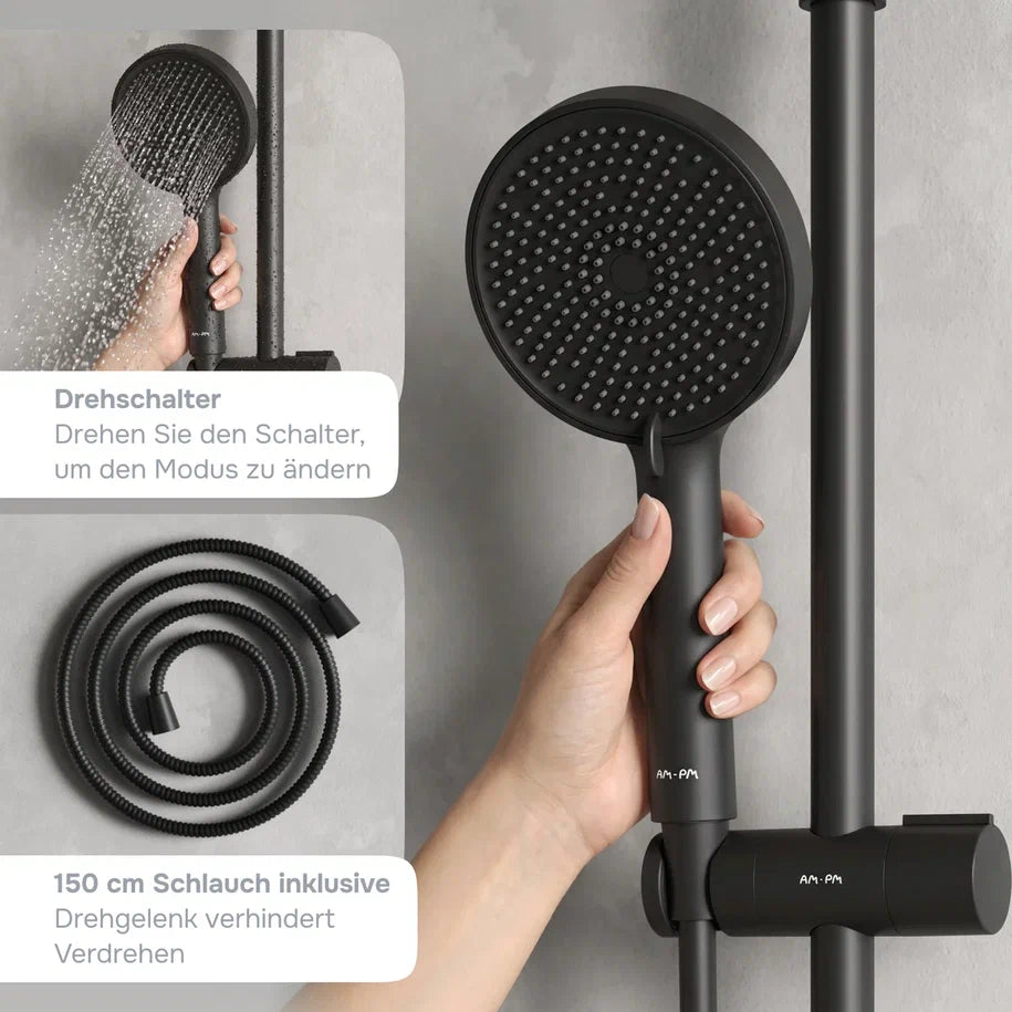 Système de douche Play avec pommeau de douche effet pluie, noir–F078Y022