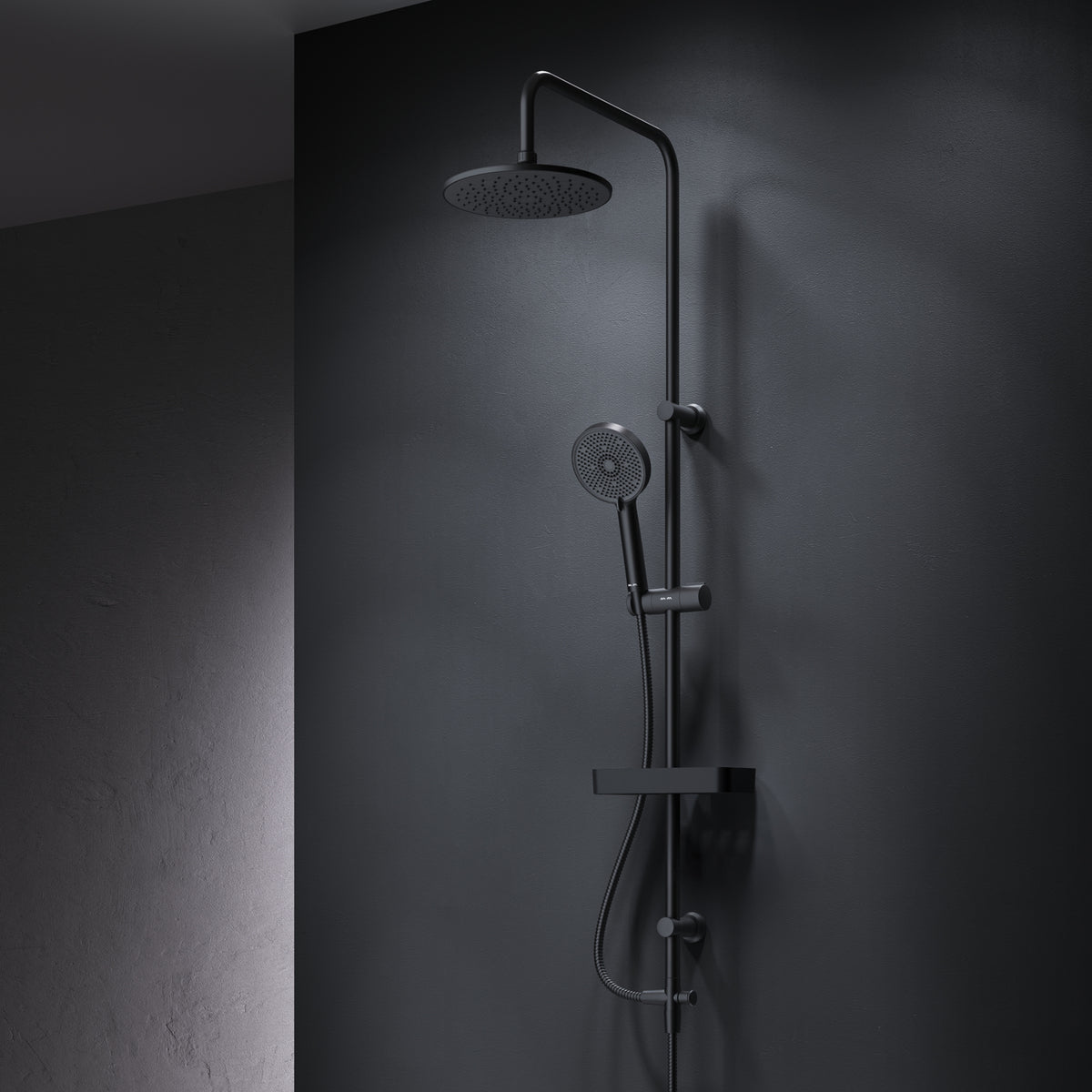 Duschsystem Play mit Regendusche und Duschablage, Schwarz – F078Y222