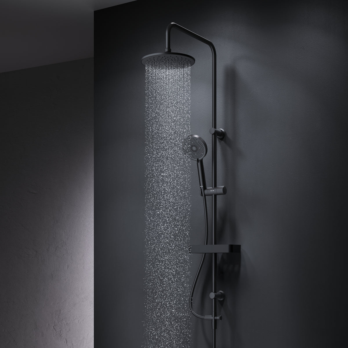 Duschsystem Play mit Regendusche und Duschablage, Schwarz – F078Y222