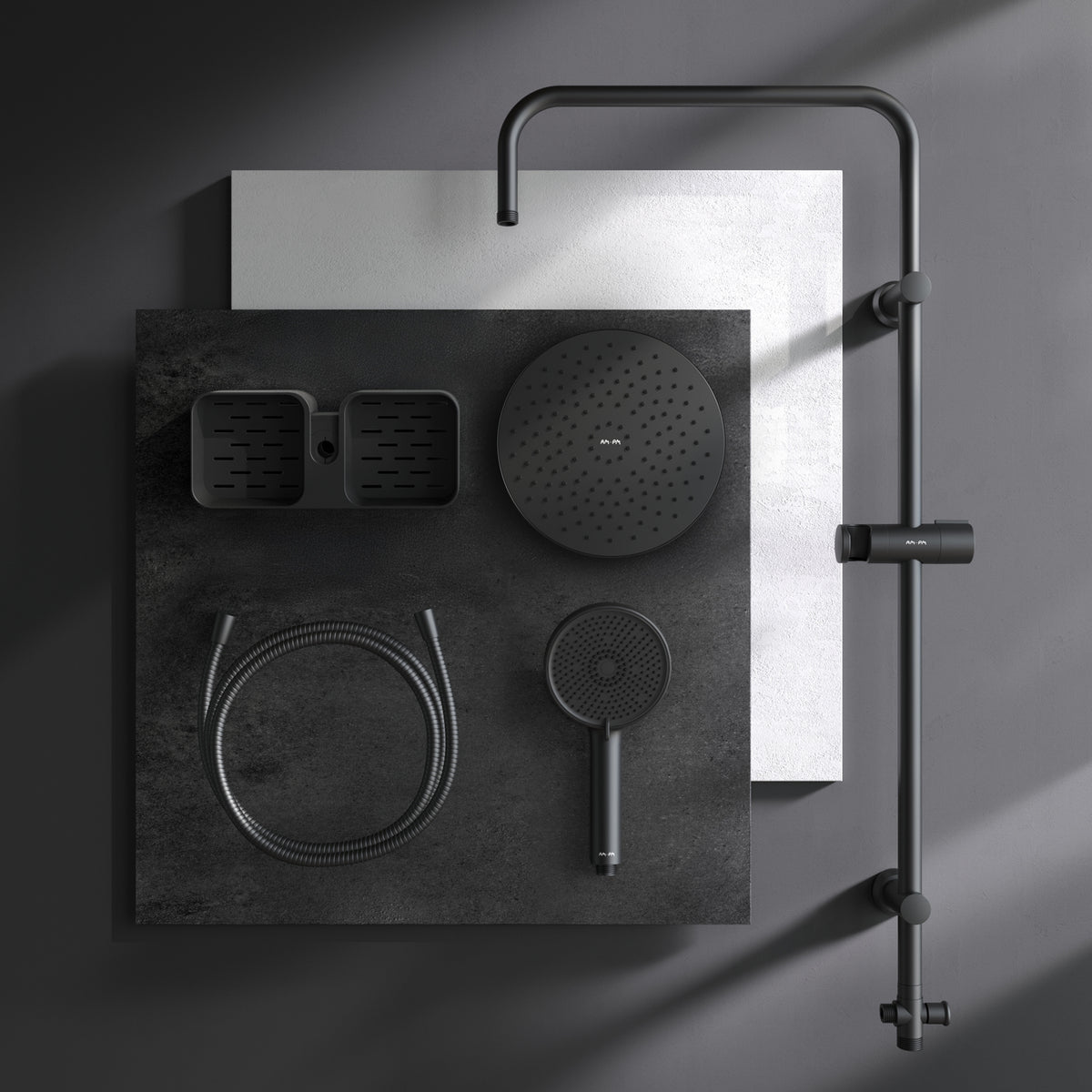 Duschsystem Play mit Regendusche und Duschablage, Schwarz – F078Y222