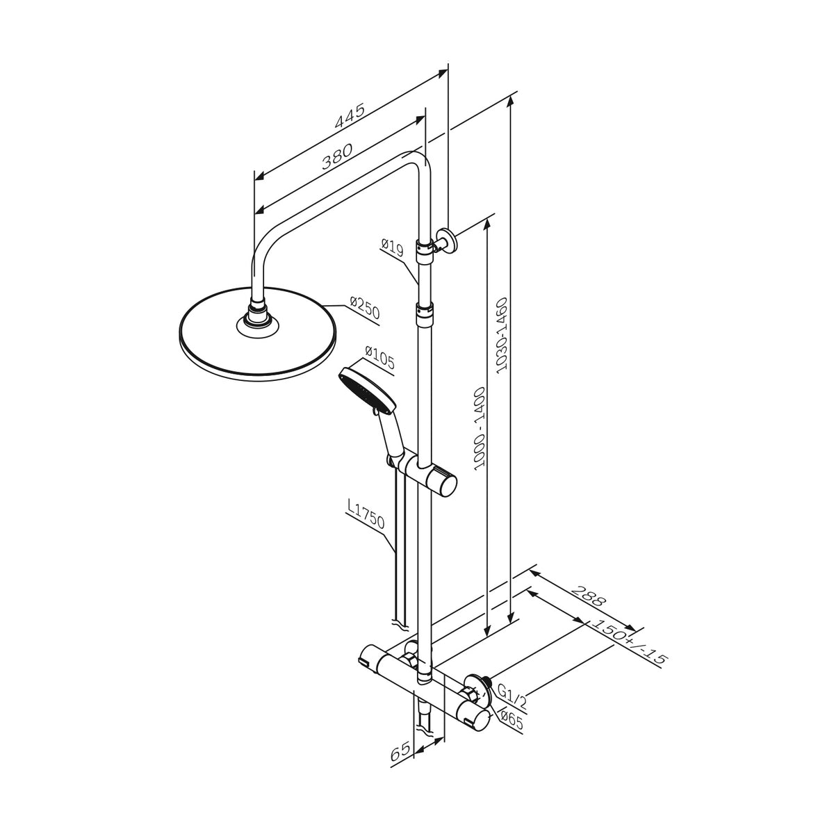 Duschsystem Play mit Thermostat und Regendusche – F078Y400