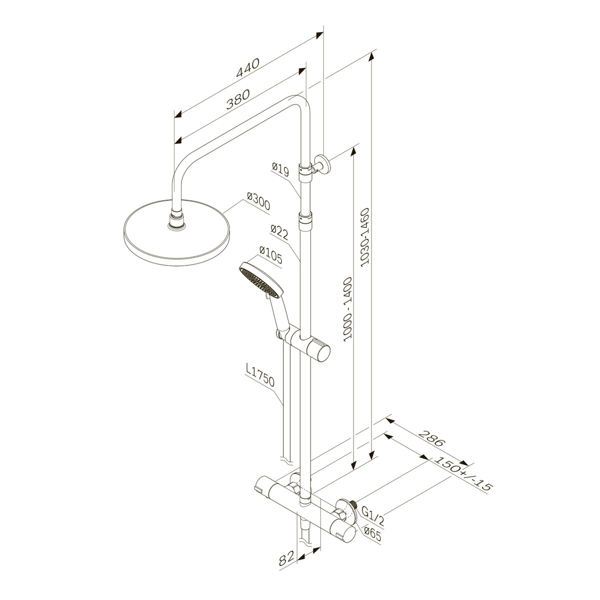 Duschsystem Play mit Thermostat und Regendusche, Schwarz – F078Z422