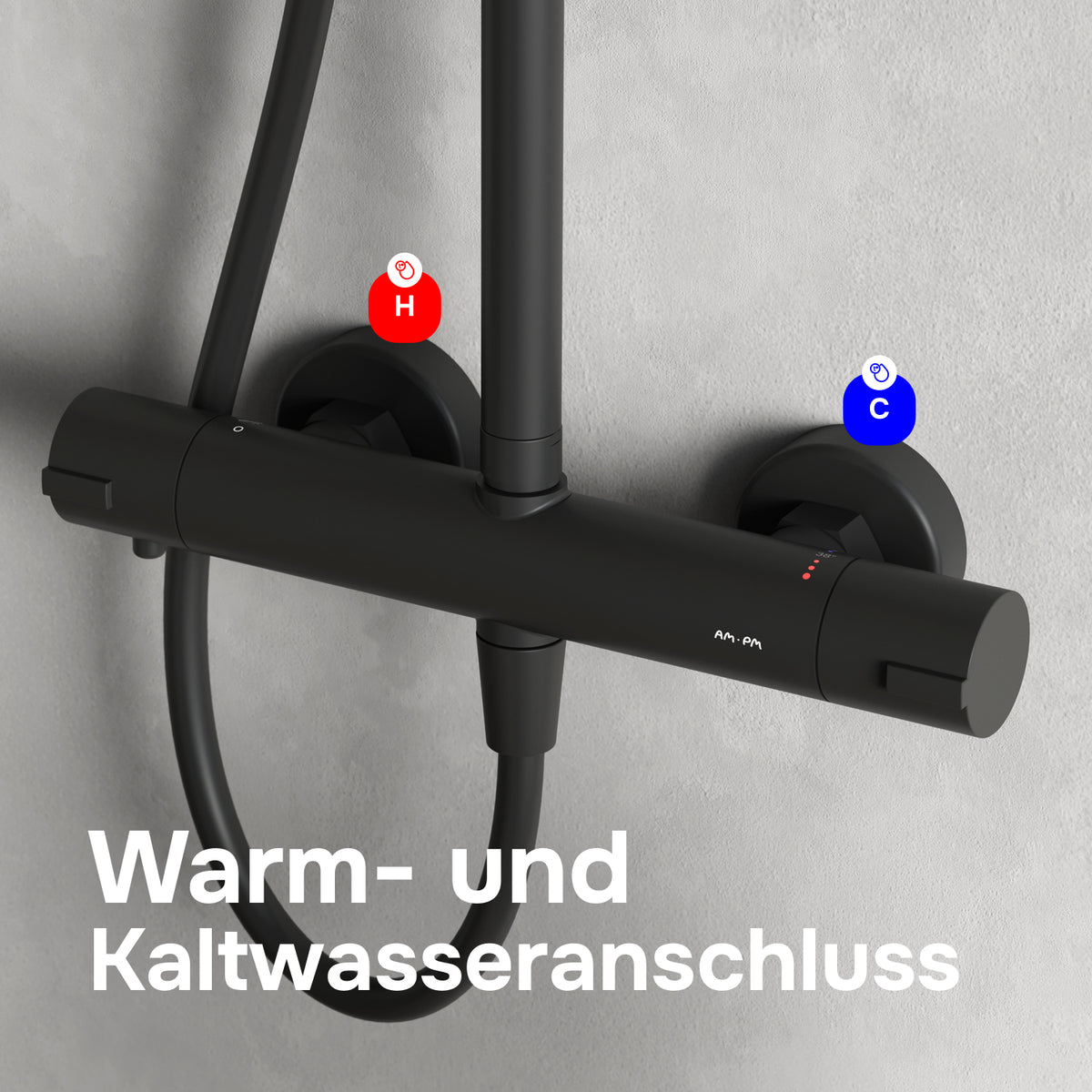 Duschsystem Play mit Thermostat und Regendusche, Schwarz – F078Z422