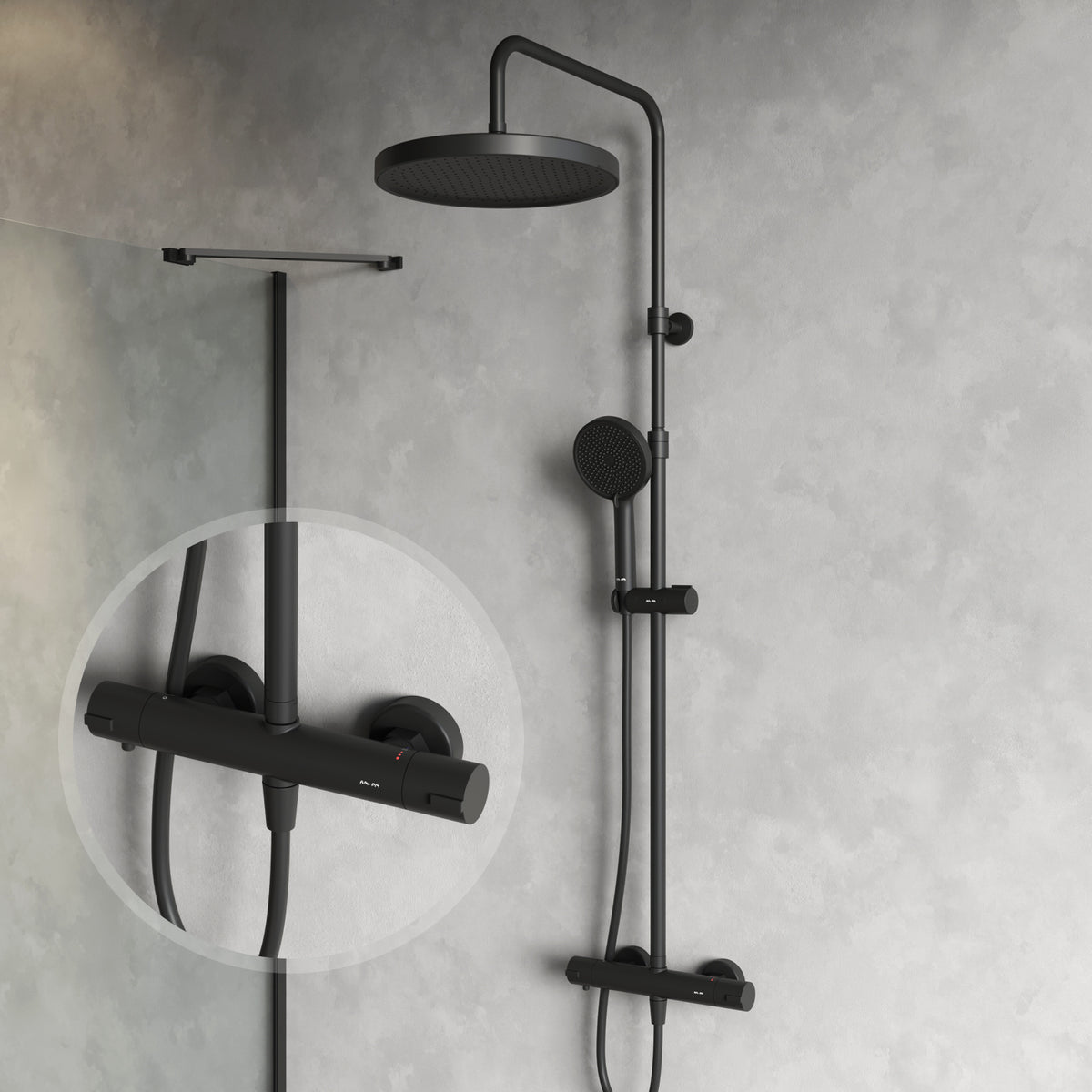 Duschsystem Play mit Thermostat und Regendusche, Schwarz – F078Z422