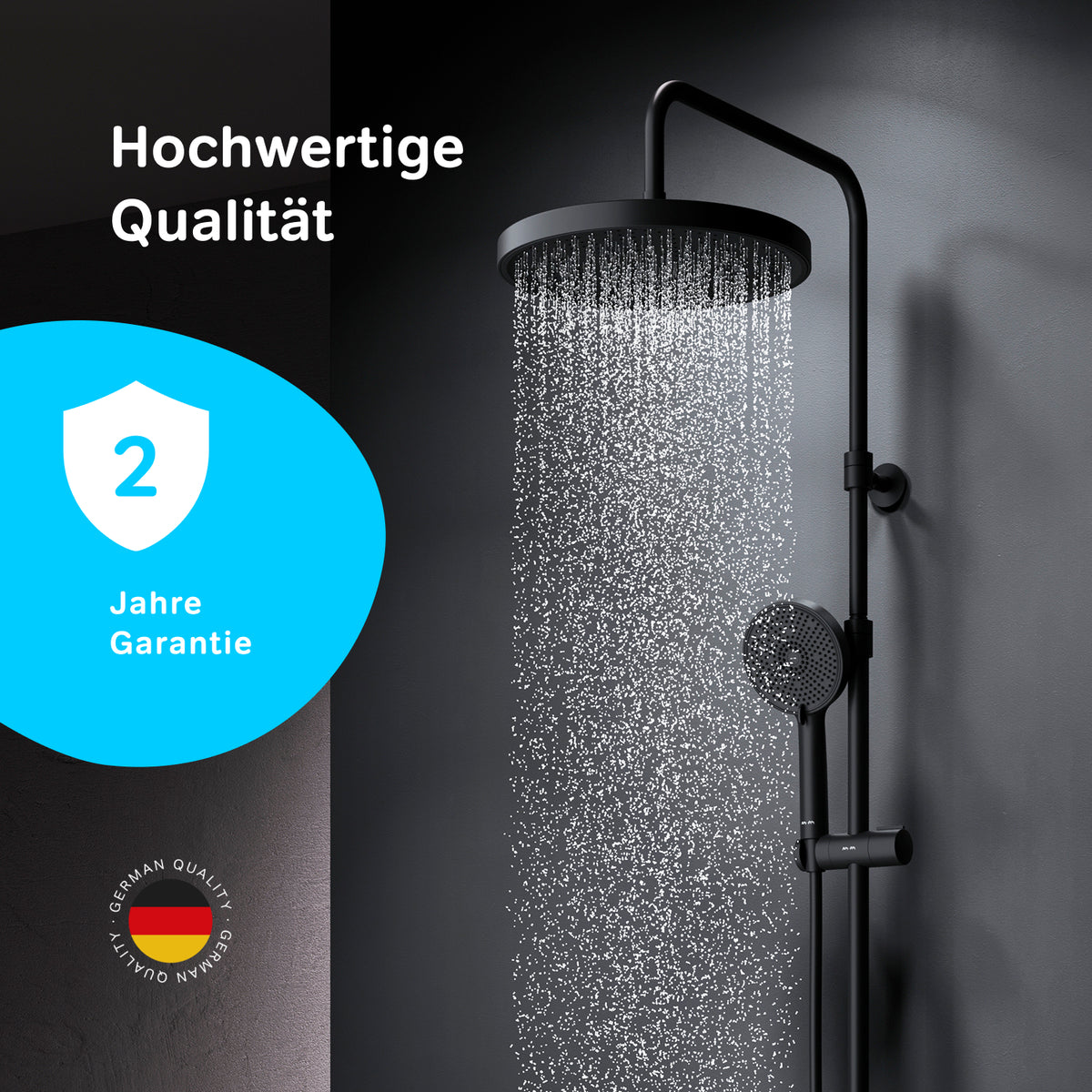 Système de douche Play avec thermostat et pommeau de douche effet pluie, noir–F078Z422