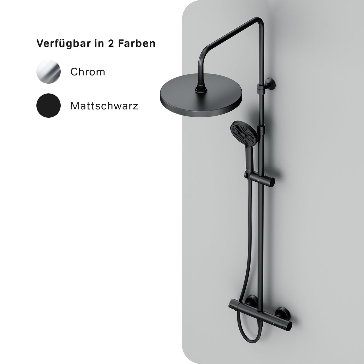 Système de douche Play avec thermostat et pommeau de douche effet pluie, noir–F078Z422