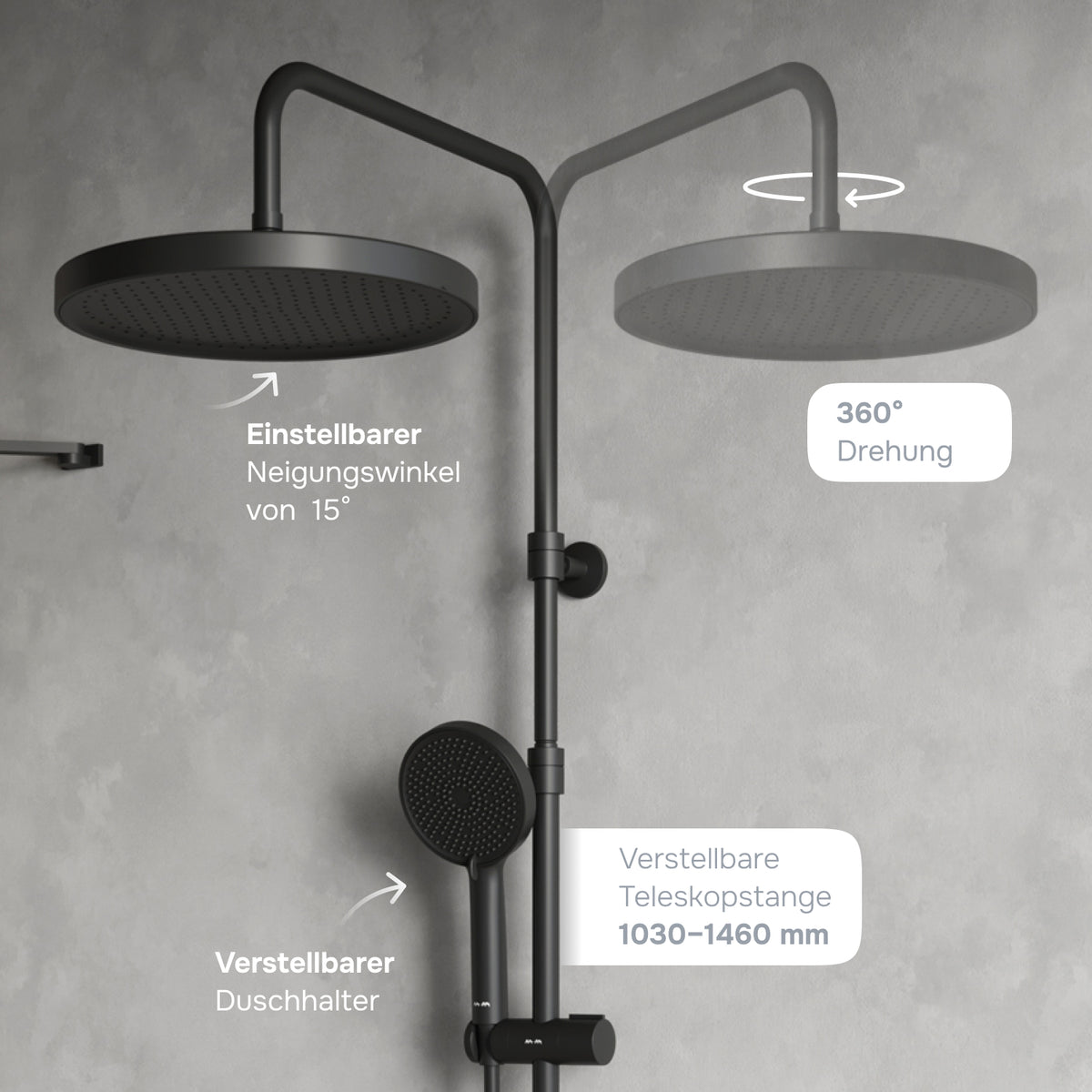 Duschsystem Play mit Thermostat und Regendusche, Schwarz – F078Z422