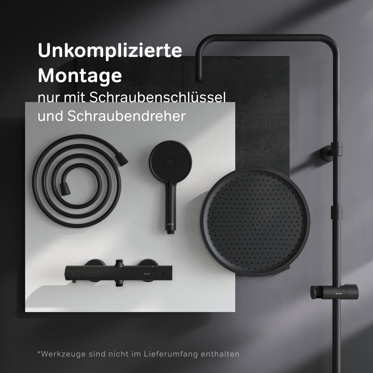 Système de douche Play avec thermostat et pommeau de douche effet pluie, noir–F078Z422