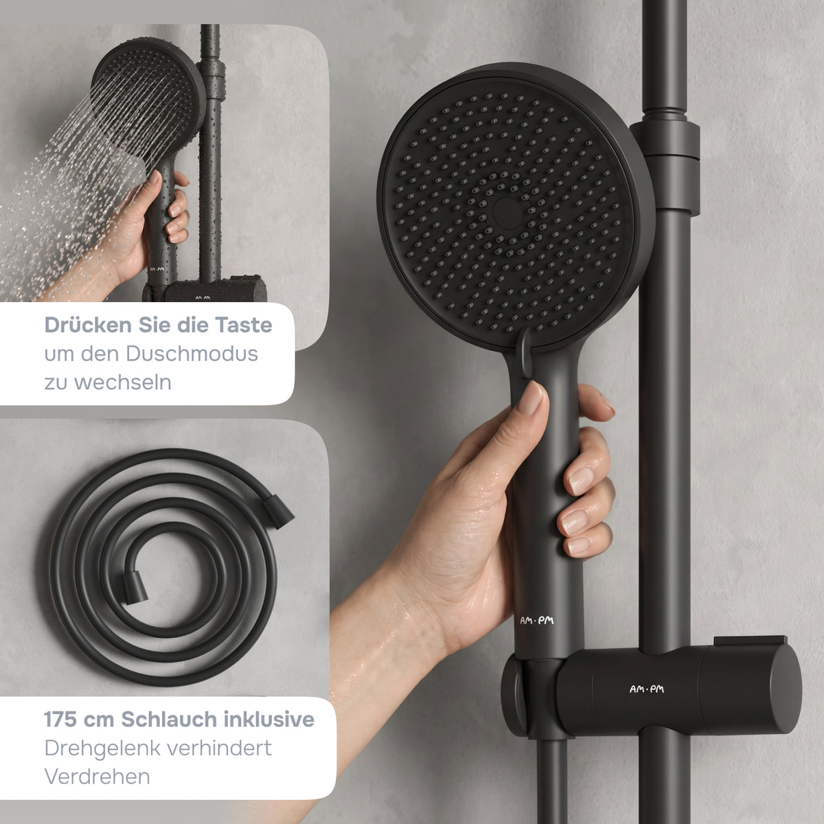Duschsystem Play mit Thermostat und Regendusche, Schwarz – F078Z422