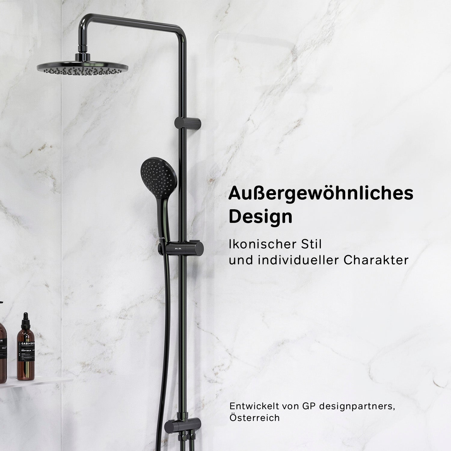 F0790022 Duschsystem Gem Regendusche set Duschsäule, Schwarz ampm-store.de