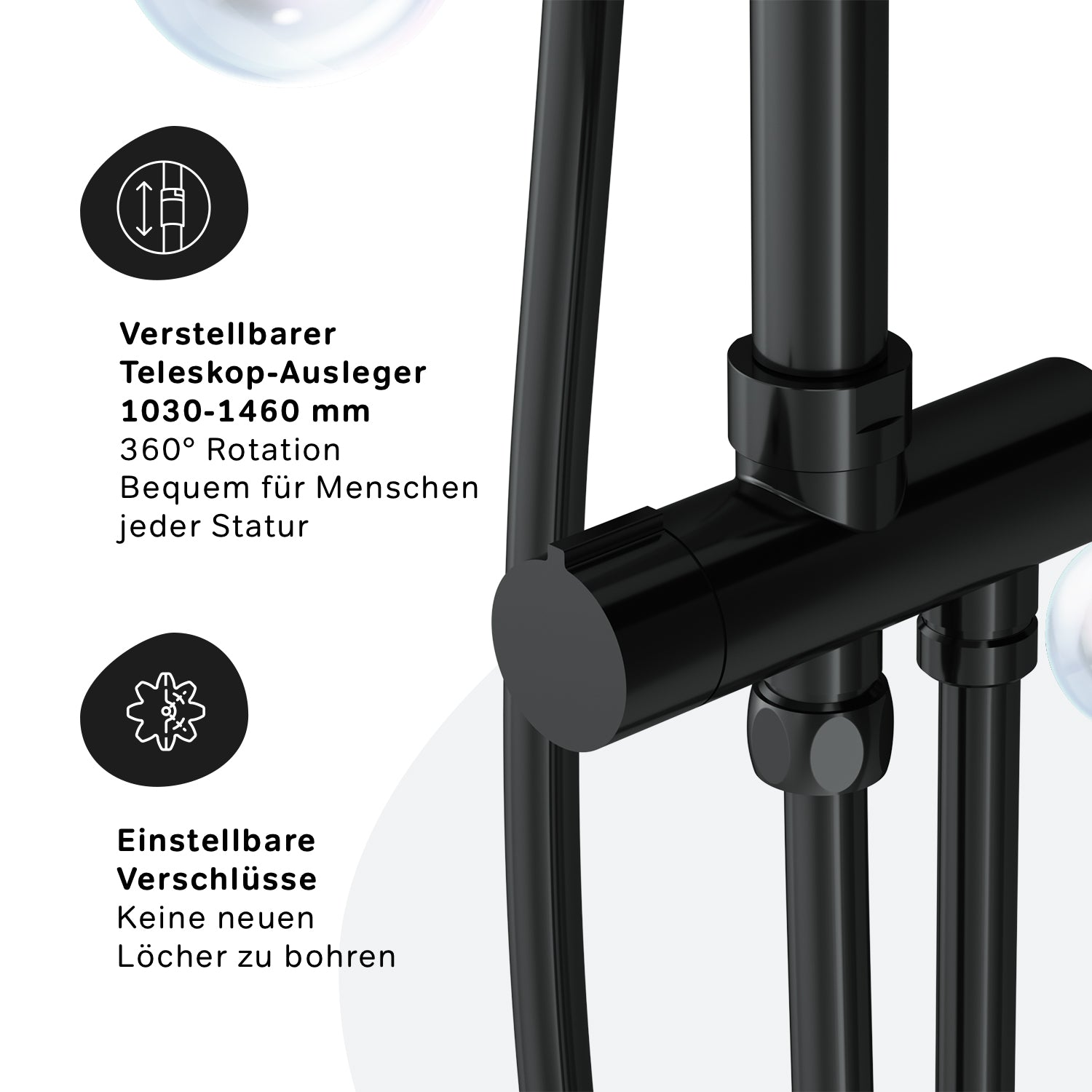 F0790022 Duschsystem Gem Regendusche set Duschsäule, Schwarz ampm-store.de