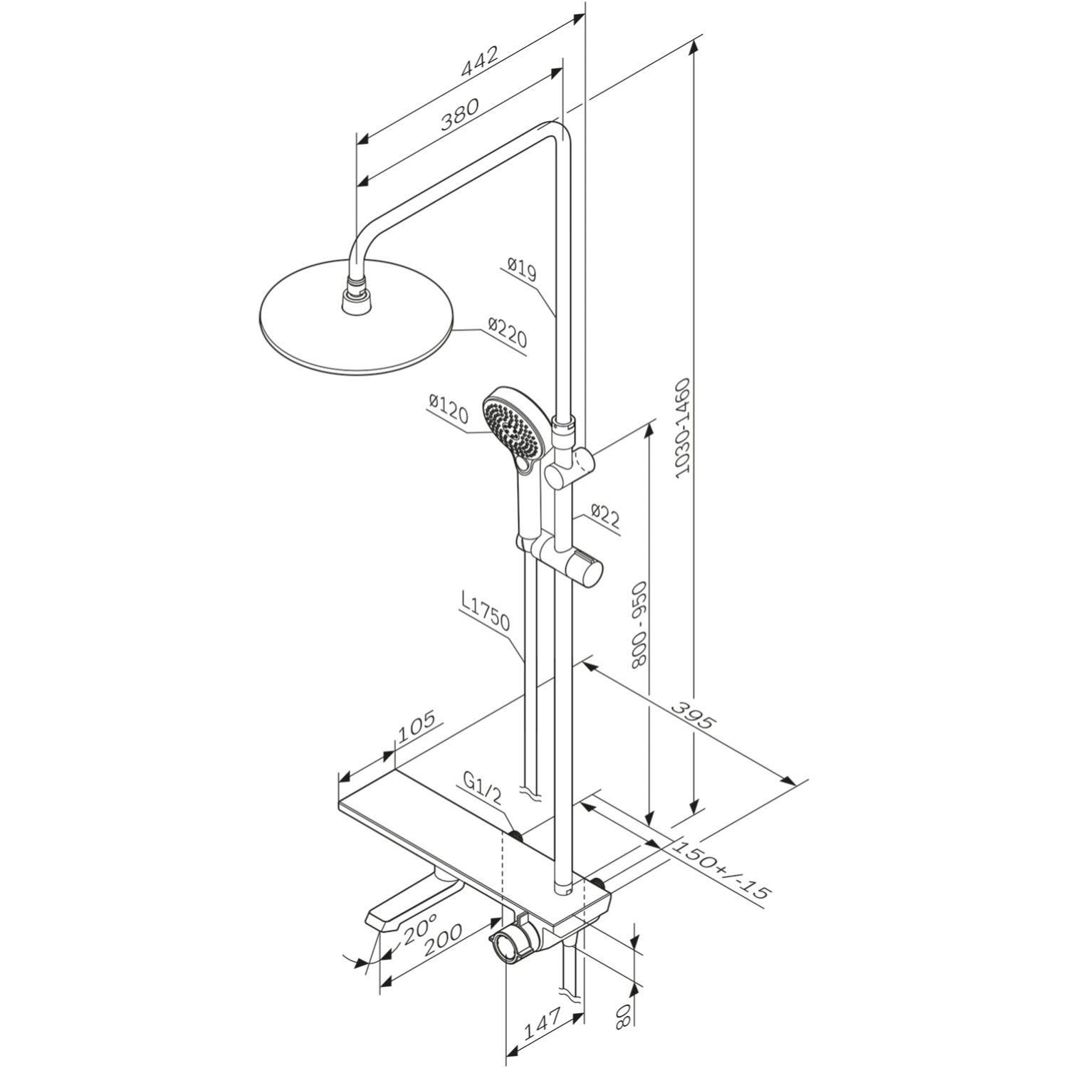 F079H700 Duschsystem mit Regalmischer Flash Regendusche set Duschsäule ampm-store.de